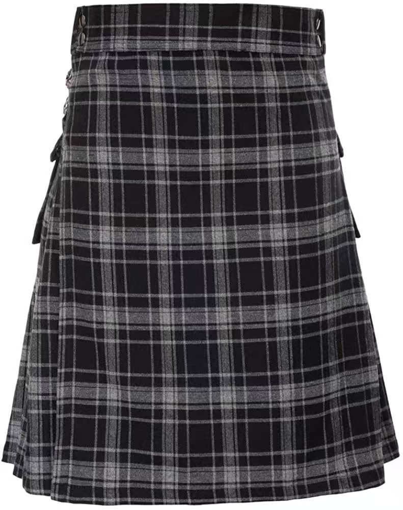 Kilt traditionnel écossais pour homme, kilt plissé uni utilitaire des Highlands avec sangles à boucles et poches cargo, costumes de cosplay