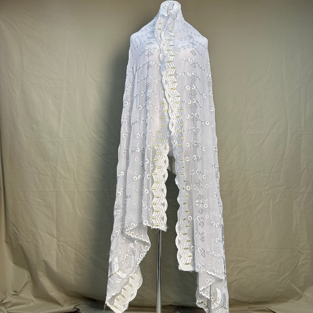 Écharpe Musulmane Blanche de Dubaï, Style Africain, avec Broderie et Cordon, 100% Coton, Grande Écharpe pour Femmes Africaines