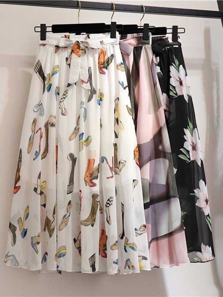 Jupe longue femmes pour printemps été dame Style coréen blanc noir en mousseline de soie soleil école taille haute jupe Midi femme
