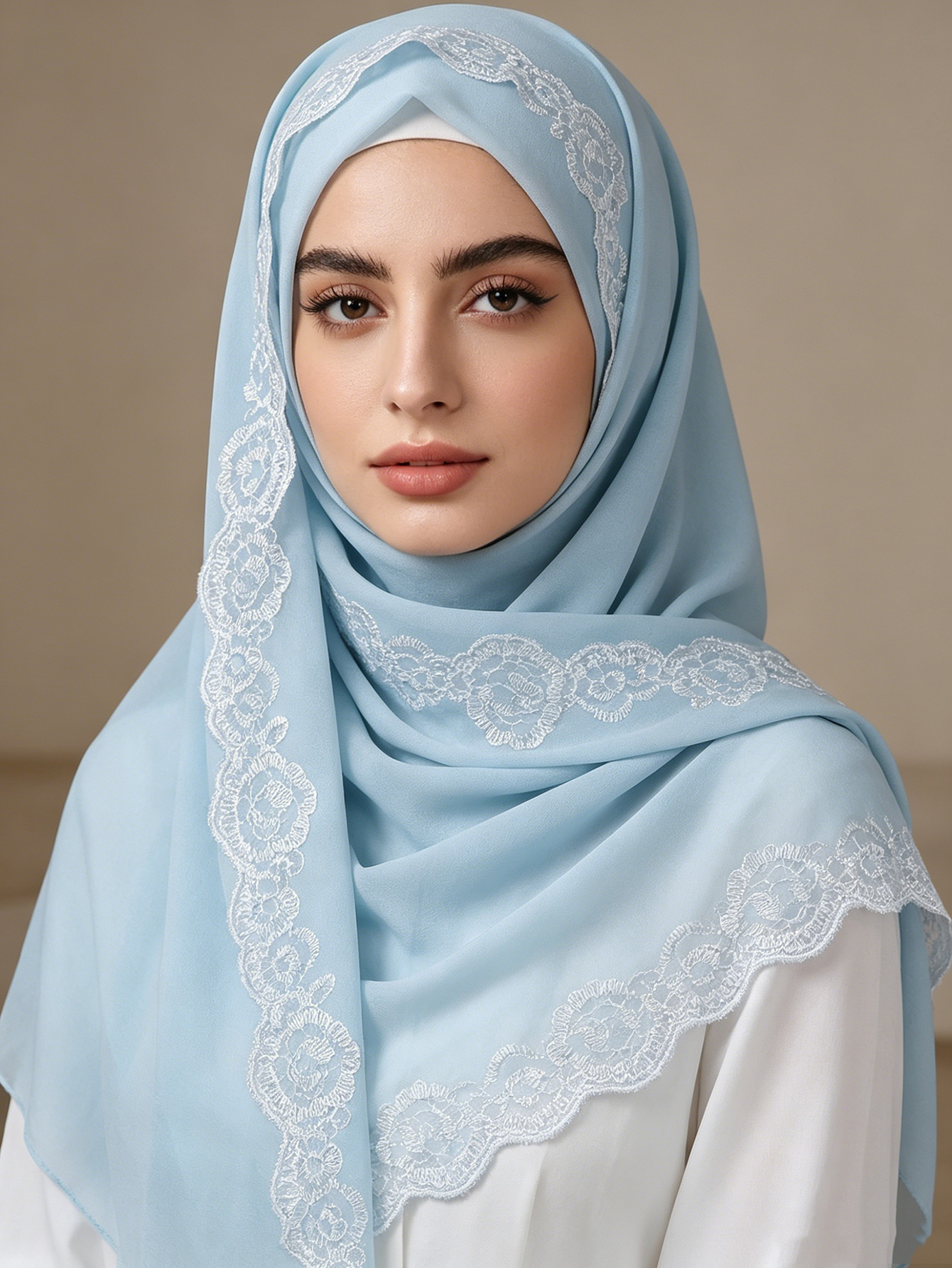 Hijab de luxe en mousseline avec bordure en dentelle, turban islamique, foulard, châle, voile musulman pour mariage