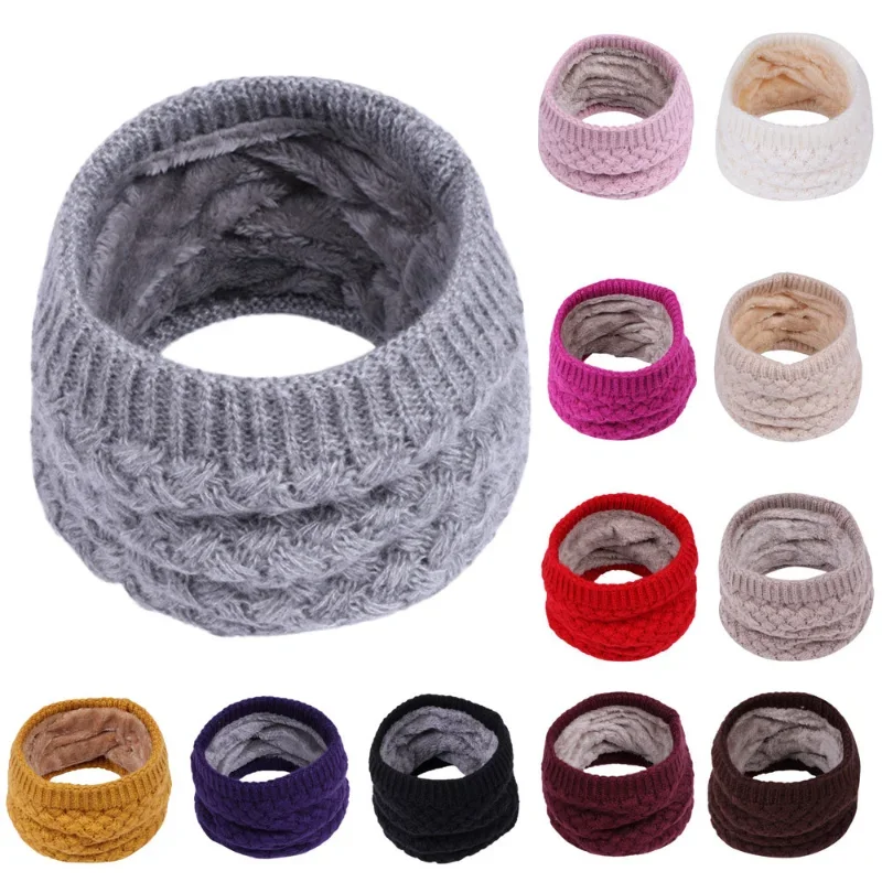 Écharpe de cou unisexe d'hiver tricotée en laine épaisse, foulard chaud, protection de la colonne cervicale, boucle d'extérieur, anneau de villosités