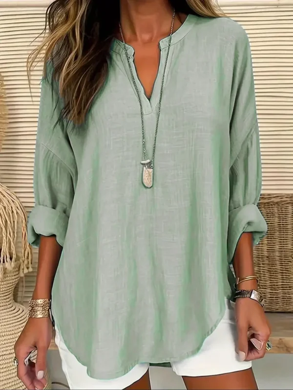 Grande taille 1XL-5XL femmes décontracté couleur unie Blouse dames mode hauts amples col en v Blouse à manches longues chemise