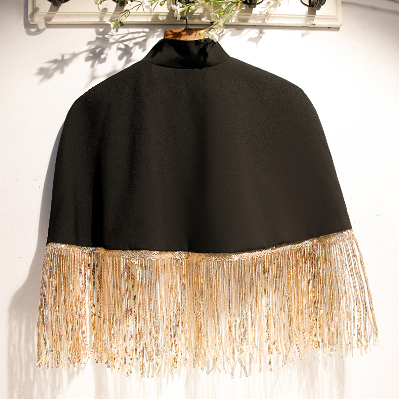 Everak-Châle en dentelle pour femme, Pashmina à pampilles dorées, crème solaire, noir, documents d'abonnés, printemps, été, R2508
