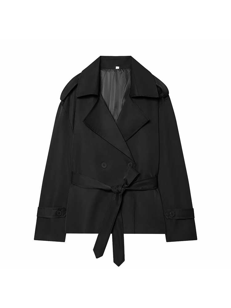 Vestes décontractées vintage chic pour femmes, manteaux courts à col rabattu et double boutonnage avec ceinture, vestes de mode féminine pour les fêtes