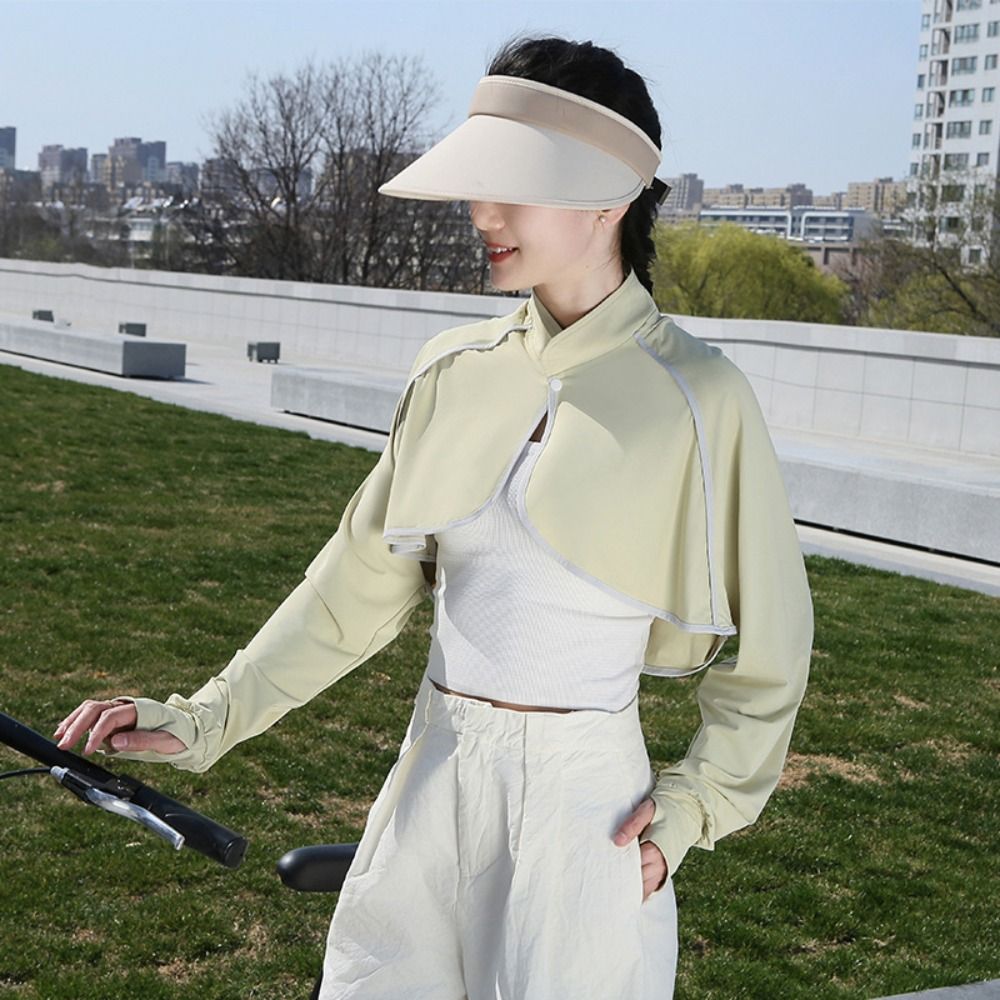 Châle de protection solaire uni à manches longues en tissu fin, vêtement de protection solaire en soie glacée, haut court à manches longues anti-UV