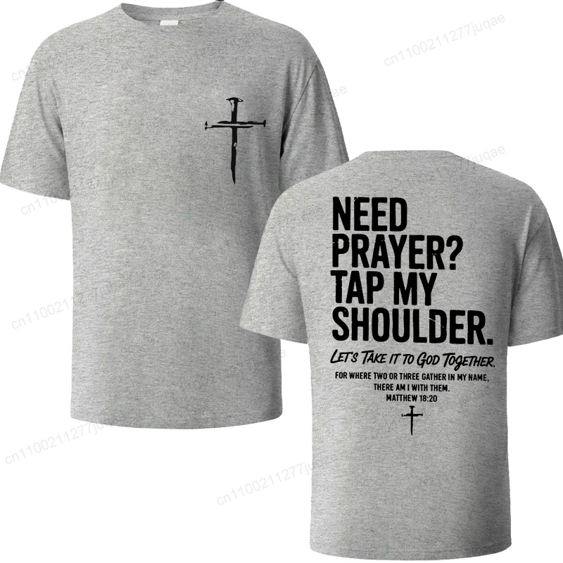 T-shirt vintage de foi chrétienne avec impression « Need Prayer Tap My Shoulder », verset biblique Jésus, streetwear pour hommes et femmes, t-shirts religieux