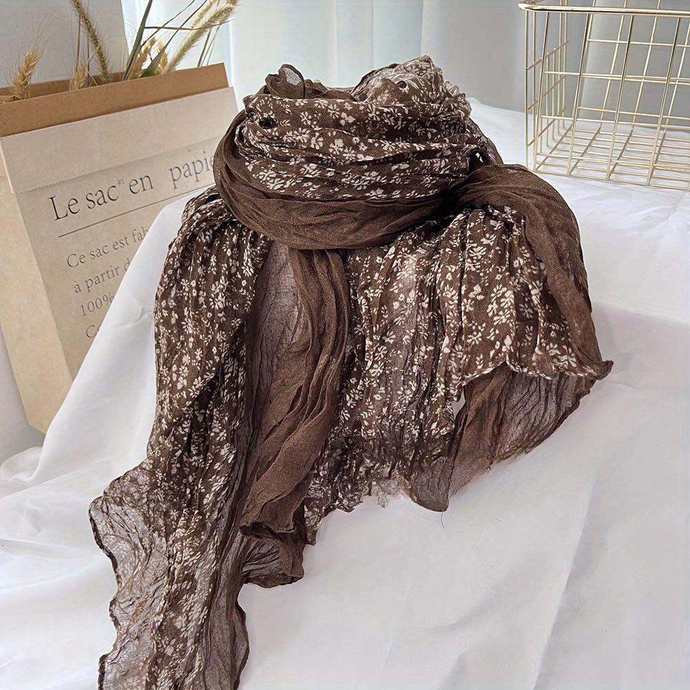 Écharpe polyvalente fine plissée avec petit imprimé floral, rétro, niche, automne, hiver, nouveau