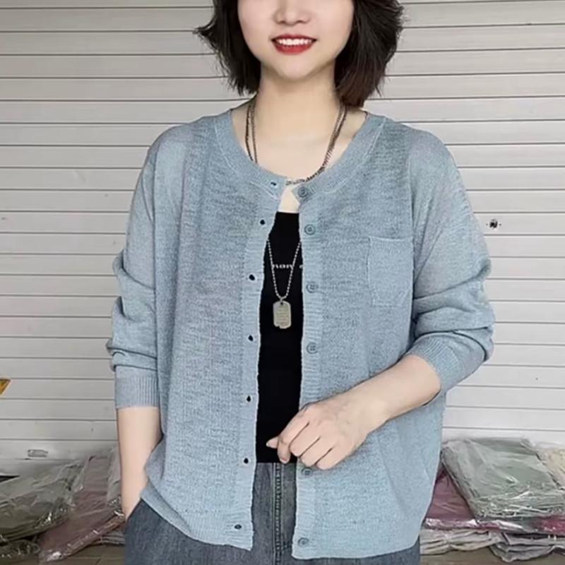 Cardigan tricoté de style coréen pour femmes, châle d'été à manches longues, protection solaire fine, petit manteau, haussement d'épaules, nouvelle collection 2025