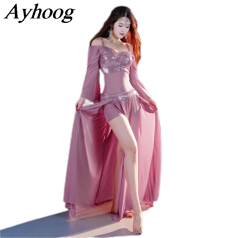 Tenue de danse du ventre professionnelle, haut et jupe longue fendue pour femmes, vêtements de cours de danse orientale, vêtements de spectacle sur scène