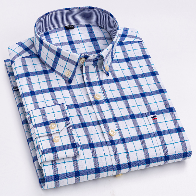 Chemises pour hommes en coton 100% de grande taille 7XL, chemise Oxford unie de qualité, coupe ample, manches longues, coupe ajustée, hauts rayés et à carreaux