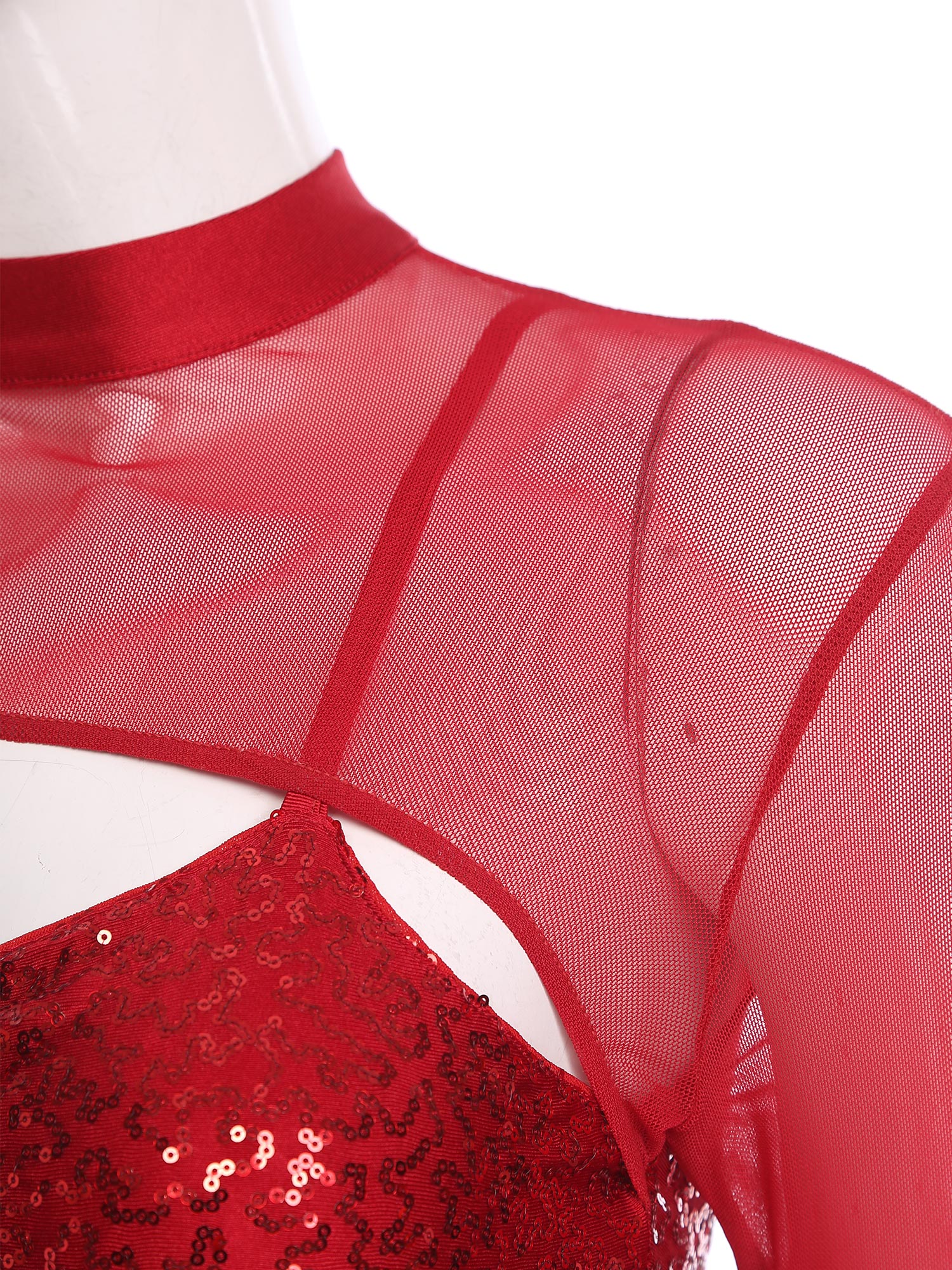 Robe de danse lyrique moderne pour femmes, paillettes, manches longues, maille, Tulle, Maxi, longue, Ballet, gymnastique, Costume de danse contemporaine