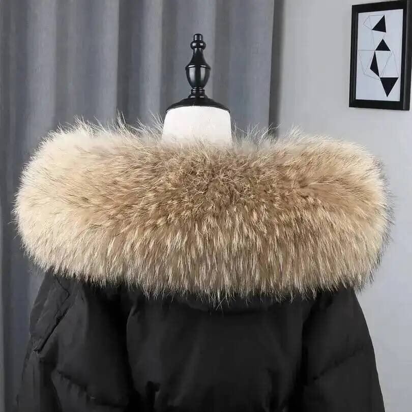 100% réel naturel fourrure de raton laveur écharpe femmes hiver mode luxe chaud haute qualité col de fourrure pour manteau bande à capuche grand silencieux