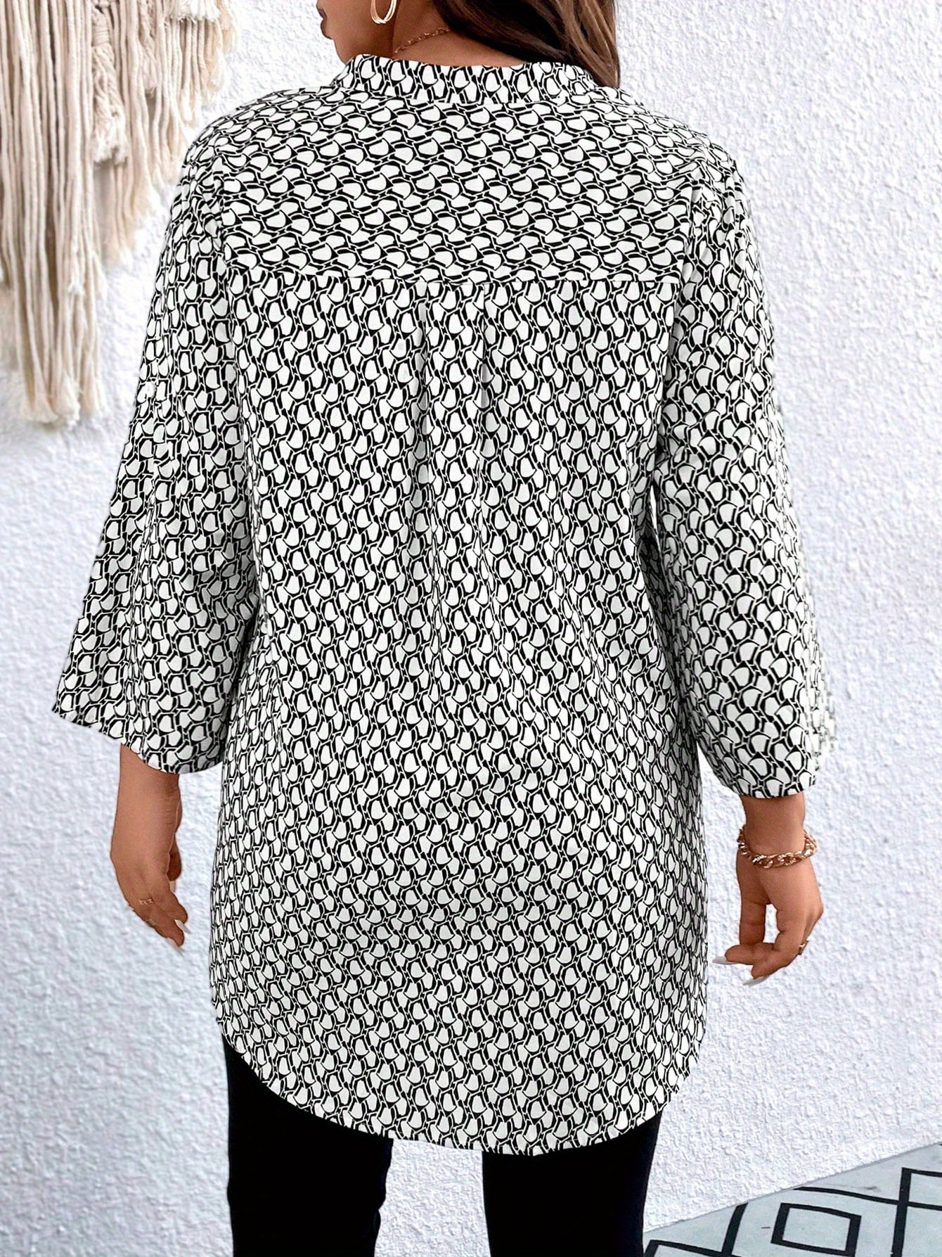 Chemisier imprimé grande taille pour femme – Haut de bureau élégant pour l'été avec manches 3/4 et col en V