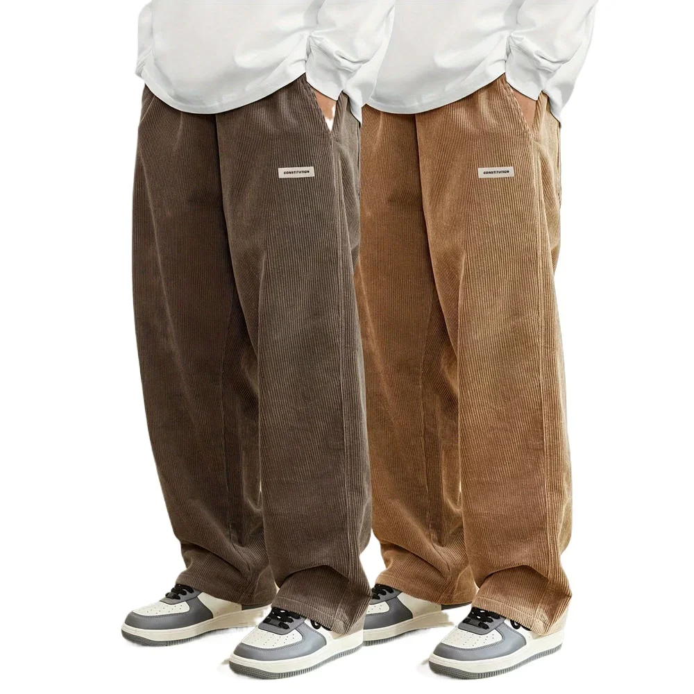 Pantalon en velours côtelé pour homme, coupe ample, décontracté, longueur normale, style cargo, pour homme et femme