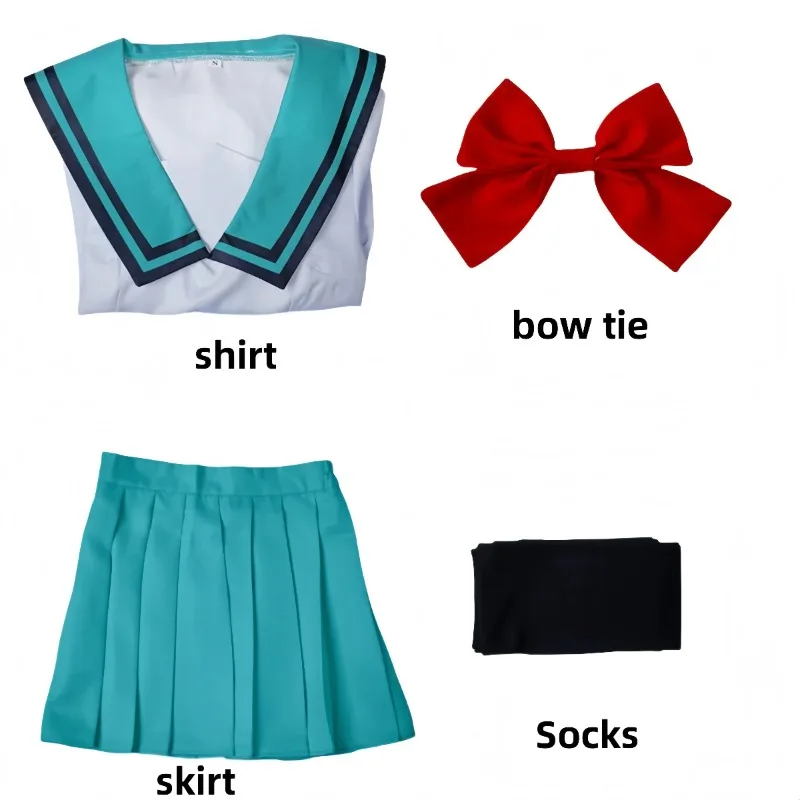 Ensemble de costume de cosplay uniforme de marin japonais style anime, haut à manches longues, jupe plissée, nœud papillon, chaussettes, tenue de jeu de rôle pour femme