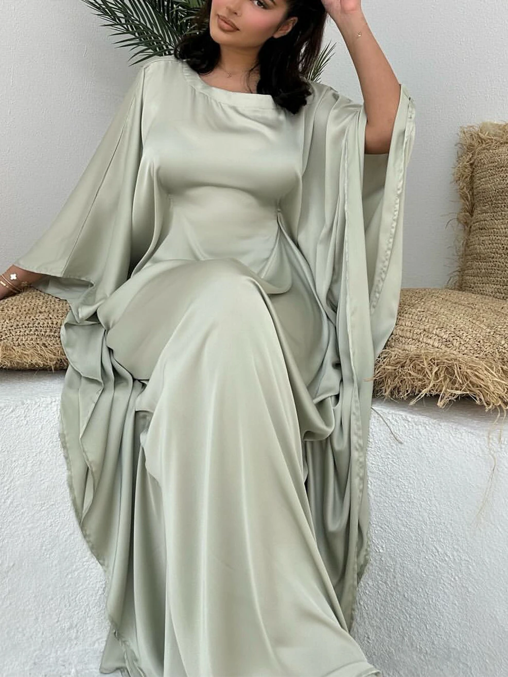 Robe de soirée musulmane à manches chauve-souris modeste pour femmes, Abaya du Ramadan, Robe longue, Kaftan, Robe éducative, Robe de Dubaï, Jalabiya, Eid, 2024