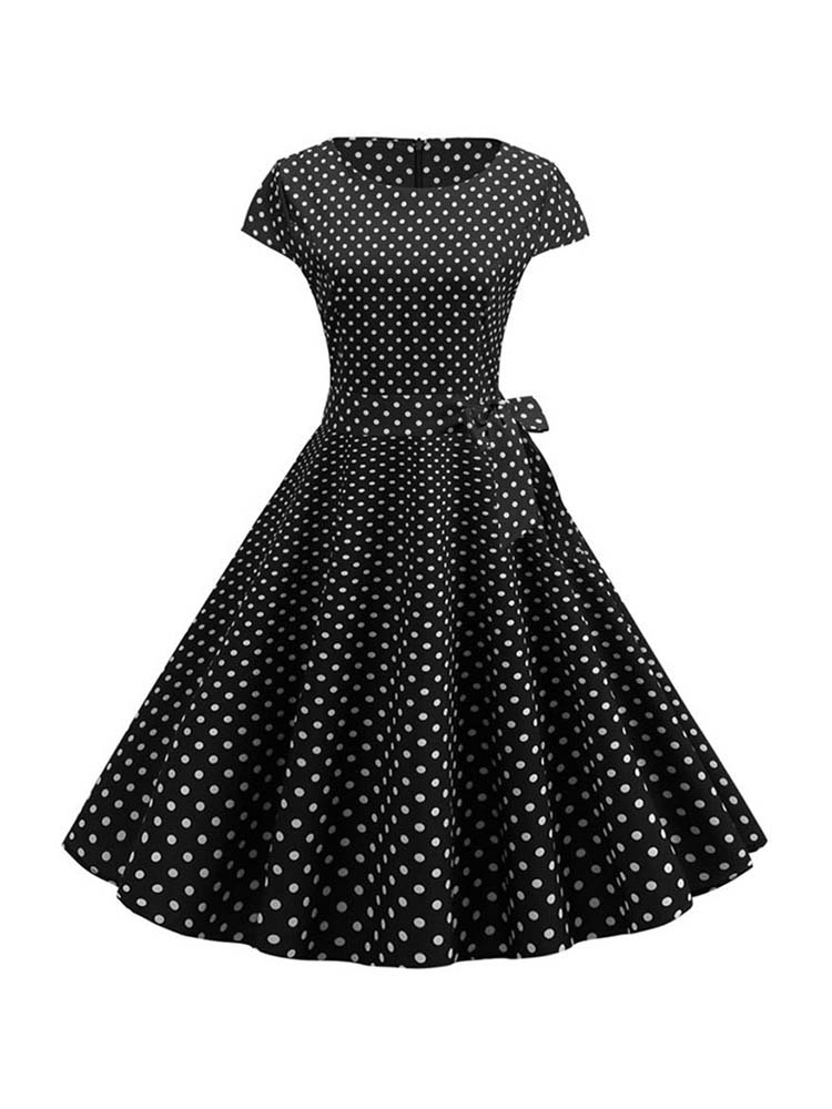 Robe Vintage femmes été à manches courtes élégant à pois Midi décontracté bureau robe de soirée 50s 60s Pin Up Rockabilly robes