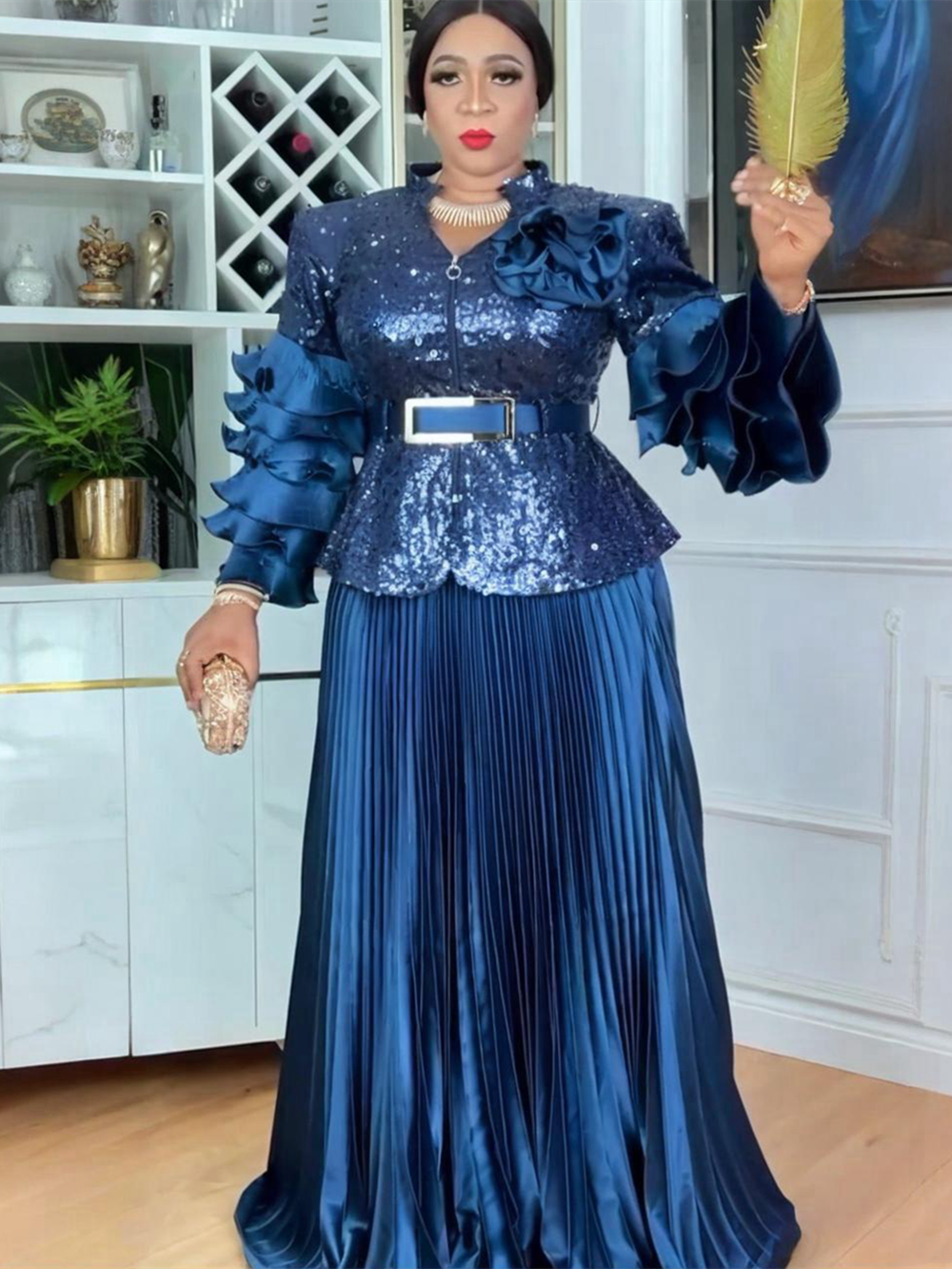 Vêtements africains élégants pour femmes Dashiki, ensemble 2 pièces, hauts et jupes à paillettes, costumes grande taille, robes de soirée de mariage turquie