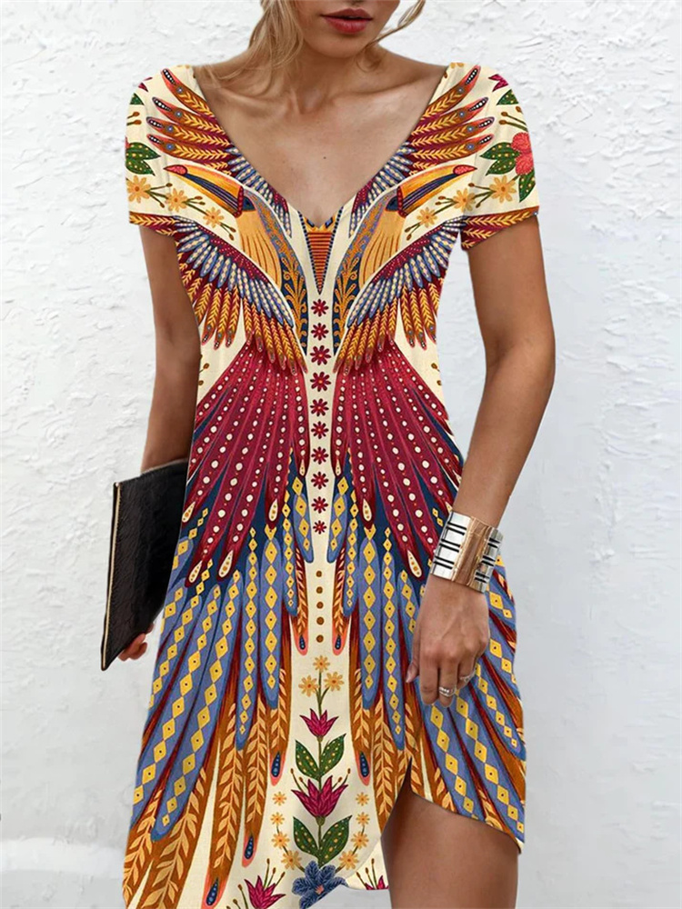 Robe mi-longue à manches courtes et col en V pour femmes, impression 3D abstraite, robes rétro adt décontractées, grande taille 6XL, mode d'été, nouveau, 2024
