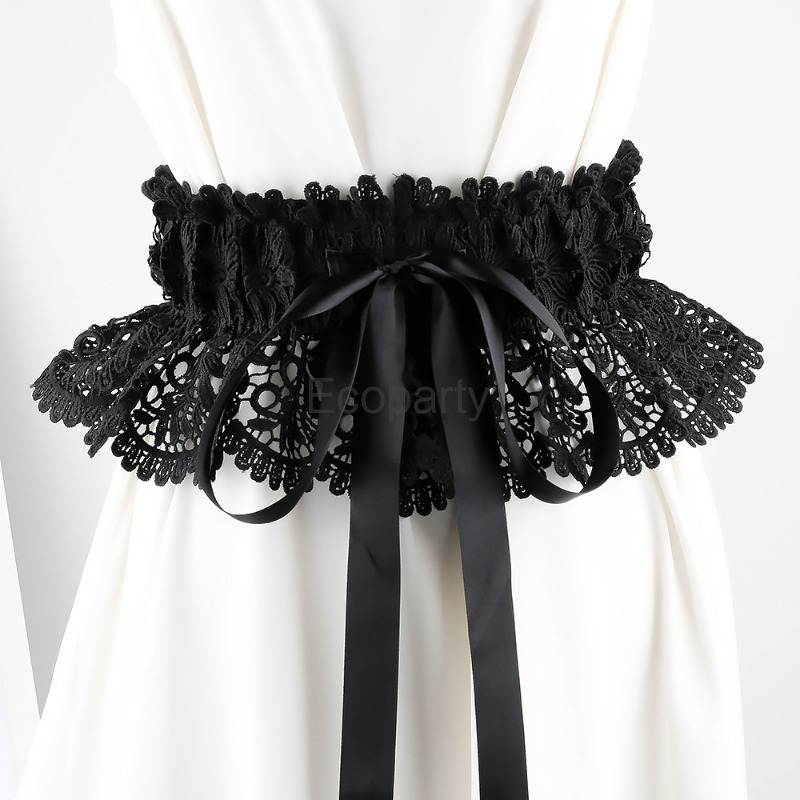 Ceinture en dentelle pour femmes, décoration de chemise, noir, blanc, élastique, large taille, couverture, mode, leggings, 2024
