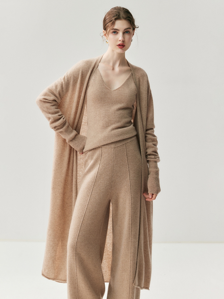 CHICUU femmes Long Cardigan pull 100% cachemire tricots point ouvert décontracté Simple Long Cardigan manteau printemps automne hiver