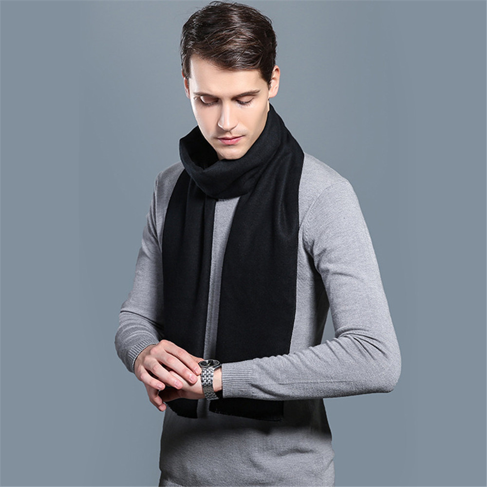 Mode hommes couleur unie cachemire écharpe hiver épaissir chaud Pashmina châle homme noir gris décontracté foulards gland Foulard Bufanda