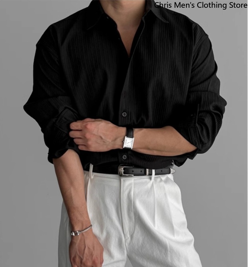 Une chemise décontractée d'affaires indispensable pour hommes élégants, vêtements pour hommes en tissu texturé Chemises pour hommes à la mode de qualité haut de gamme