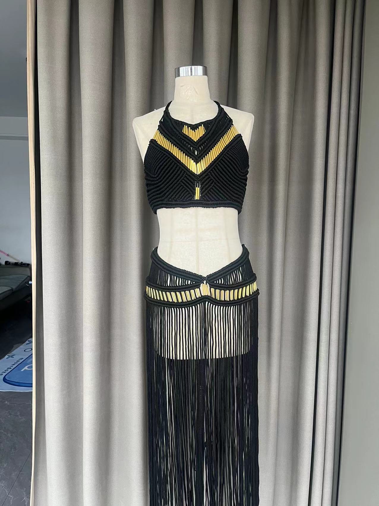 Beachapche-Robe longue en macramé pour femmes, tunique de plage avec des franges au crochet, à dos nu, éducative et personnalisée