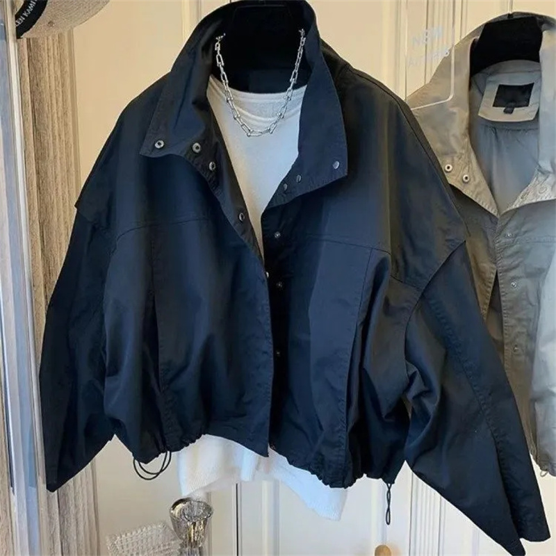 Veste coupe-vent courte de Style coréen pour femmes, nouvelle collection printemps et automne, décontractée, ample, manches chauve-souris, haut manteau noir