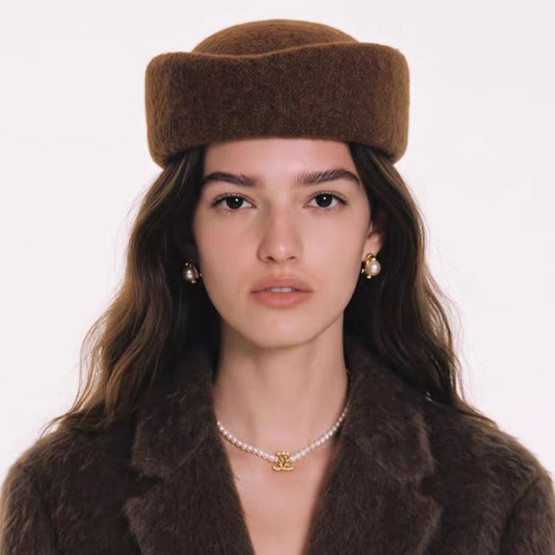 Chapeau Béret Vintage en Laine Mélangée pour Femme, Style Hiver, Chapeau Fascinator d'Église, Chapeau Uniforme d'Hôtesse de l'Air, Chapeau Fedora en Feutre Type Pillbox