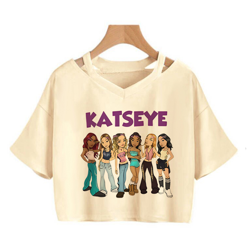 Femmes Style coréen culture hauts chaud gothique Y2k T-shirt graphique Vintage T-shirt femmes Katseye imprimer Sexy recadrée T-shirt vêtements