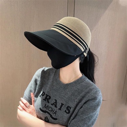 Chapeau de pêcheur coréen pour femme, d'été, ajouré et respirant, à large bord, protection solaire, réglable, avec ouverture pour queue de cheval