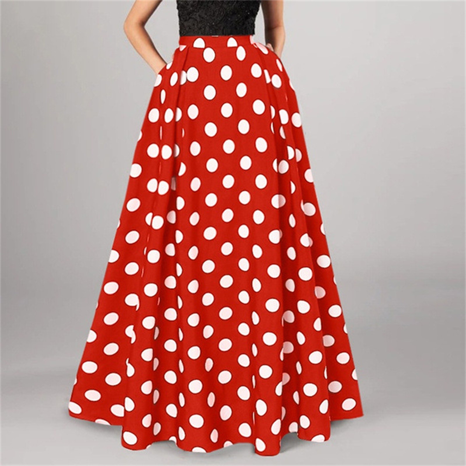 Jupe maxi bohème pour femmes, taille haute, vintage, imprimé à pois, élégante, trapèze, longue, surdimensionnée, nouvelle collection 2025
