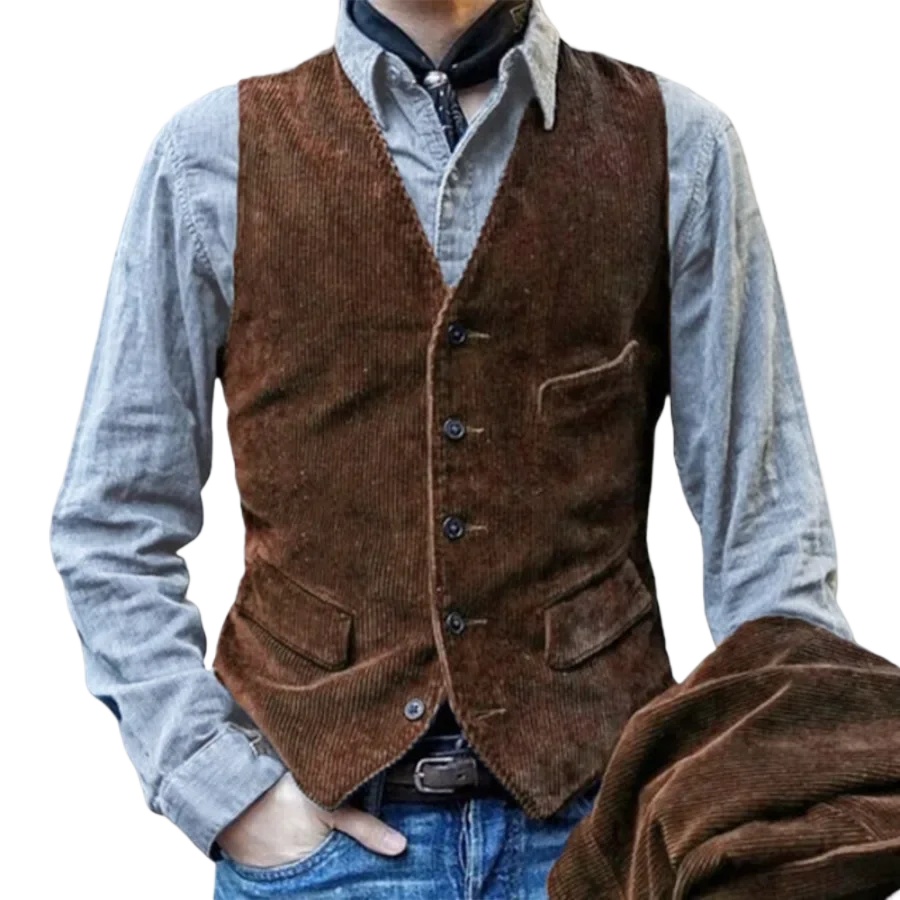 Gilets Vintage pour hommes, gilet en velours côtelé de Style britannique, manteaux décontractés, veste sans manches à simple boutonnage pour hommes, gilet formel