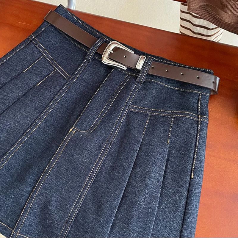 Jupe noire pour femmes, Vintage, fil brillant, Imitation Denim, jupes courtes plissées, épicée, jupe trapèze polyvalente, été