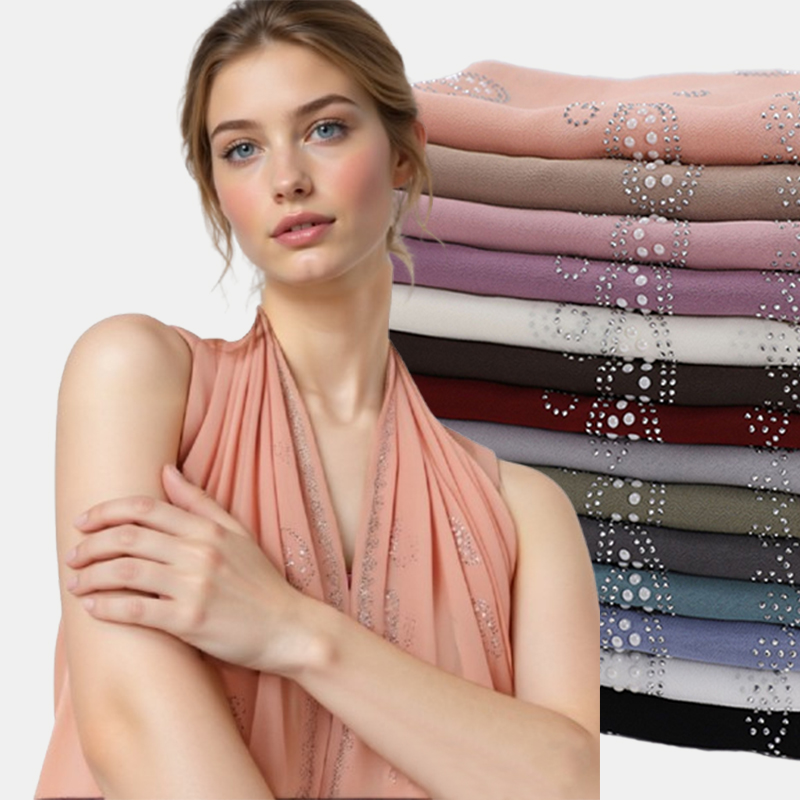 Bandana fleur perle strass mousseline de soie châle écharpe haute qualité miroitant perles bandeau enveloppement Foulard musulman Hijab