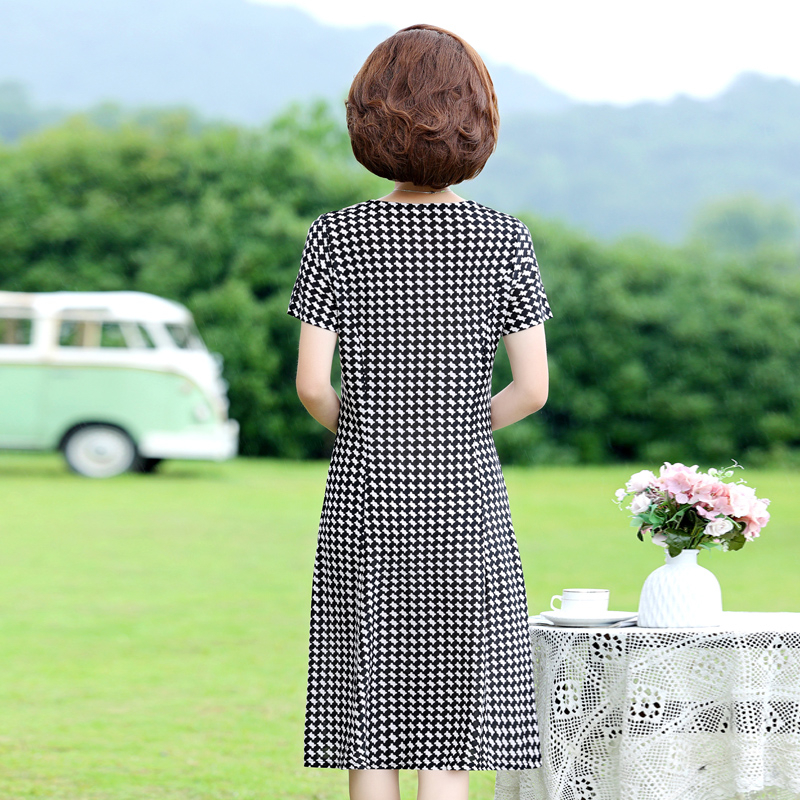 Robe à Carreaux en Soie Glacée pour Femme, Tenue Décontractée, Col Claudine, Été