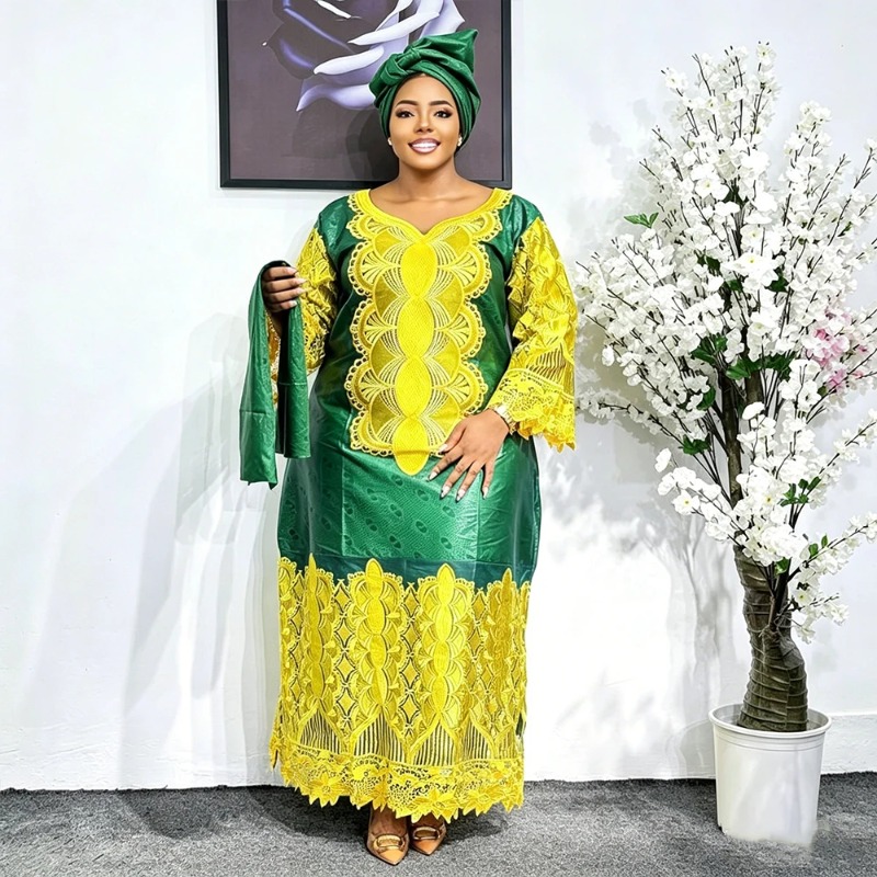 Robes longues de soirée africaines grande taille pour femmes 2026 – Nouvelle robe de luxe brodée Bazin élégante pour mariage musulman turc