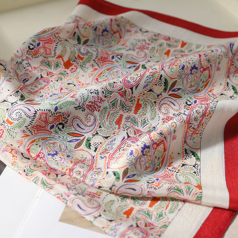 Écharpe carrée en soie de mûrier 100% pour femme, motif ethnique Paisley, double crêpe, polyvalente, foulard de cou, bandana