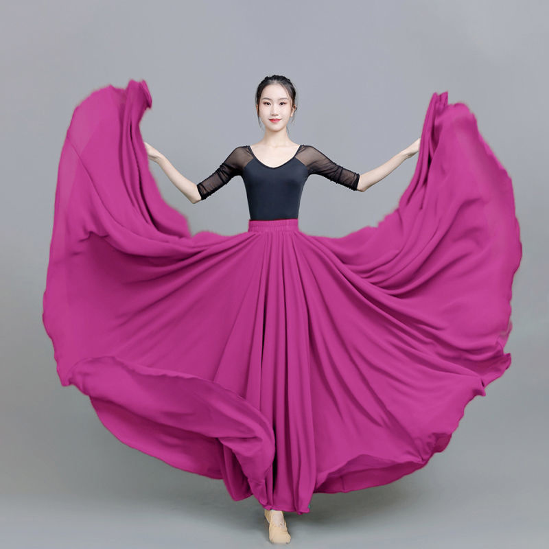 Jupe Double en mousseline de soie pour femmes, doublure pour spectacle sur scène, jupes à grand ourlet, danse carrée, taille élastique, jupes Maxi trapèze élégantes