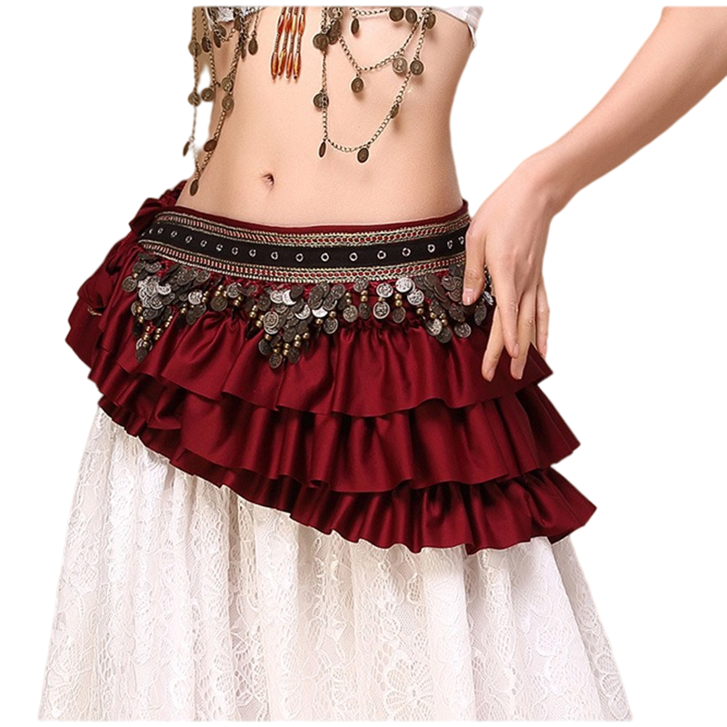 Écharpe de hanche de danse du ventre pour femme avec pièce de monnaie en cuivre, satin vintage tribal ATS, ceinture ronde, costume arabe de luxe extra long, photographie