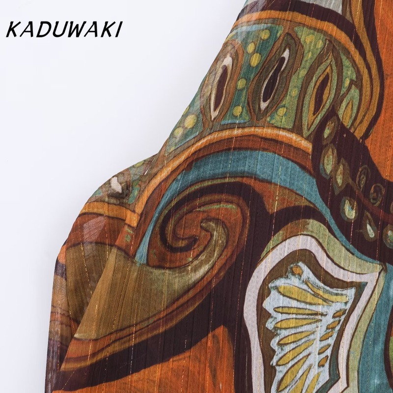 KADUWAKI Crop Top Femme Imprimé Élégant Polyvalent Asymétrique Style Rétro Américain Années 90 Hawaïen pour Fête à la Plage