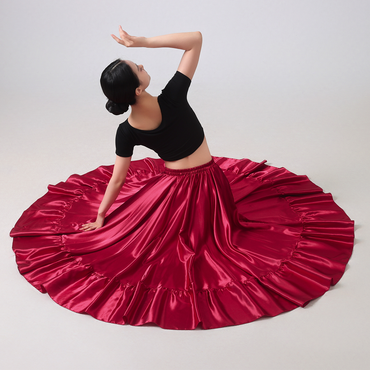 Jupe circulaire longue évasée pour femme - Jupe complète évasée en satin Boho Vintage jupe longue trapèze pour la danse, la fête, les jupes à usage quotidien