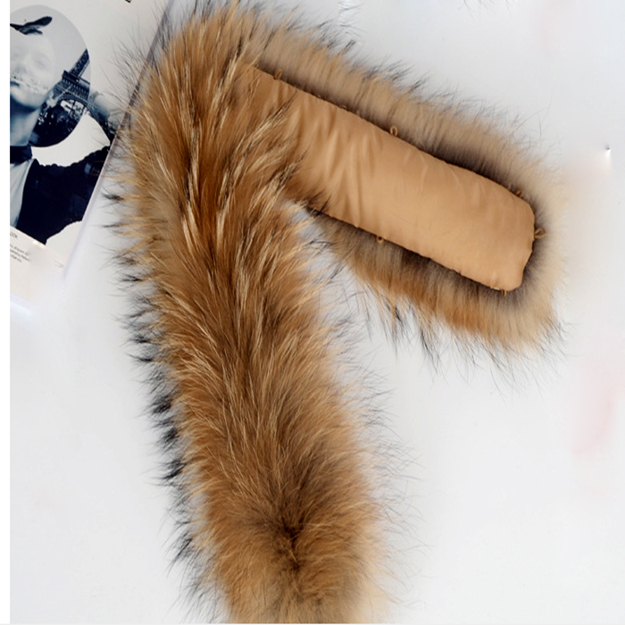 100% veste naturelle col de fourrure vraie fourrure de raton laveur femmes foulards manteau d'hiver femme cou casquette longue chaude véritable écharpe de fourrure 70 cm