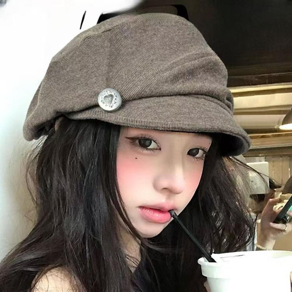Béret japonais pour femmes, casquette de journal Vintage, chapeau de peintre britannique, grande taille de tête, chapeau d'artiste octogonal, casquettes d'automne et d'hiver