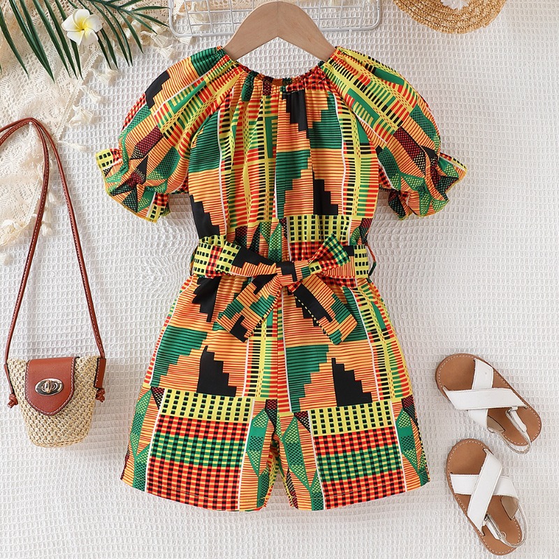 Combinaison africaine imprimée Boho Ankara, manches courtes, combishort d'été pour bébés filles, barboteuse traditionnelle, vêtements pour bébés en bas âge