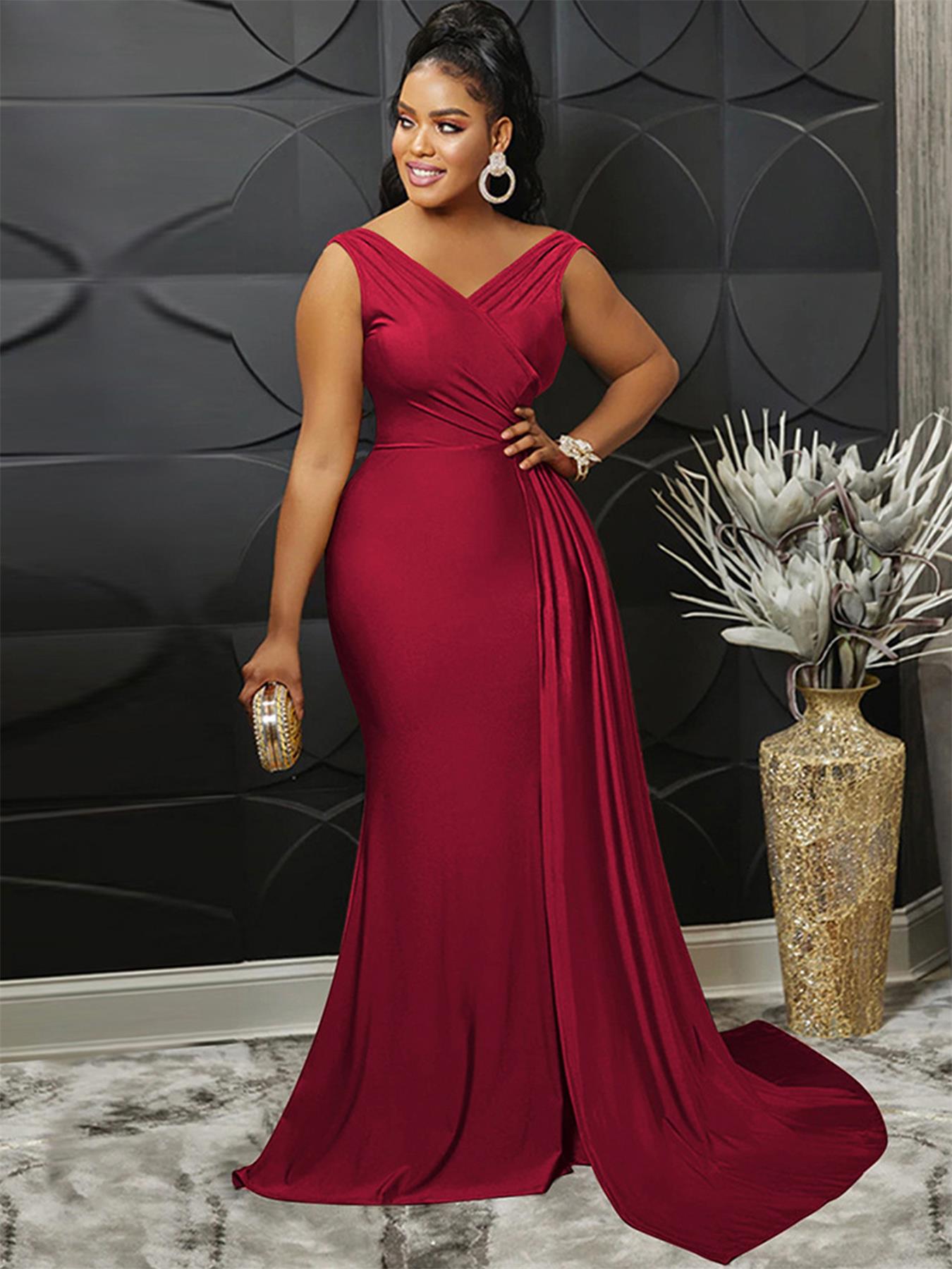Robe de Soirée Formelle à Col en V pour Femme, Vêtement de Taille Haute, Coupe Cintrée, Dos aux, Couleur Unie, pour ix, Banquet, Élégante