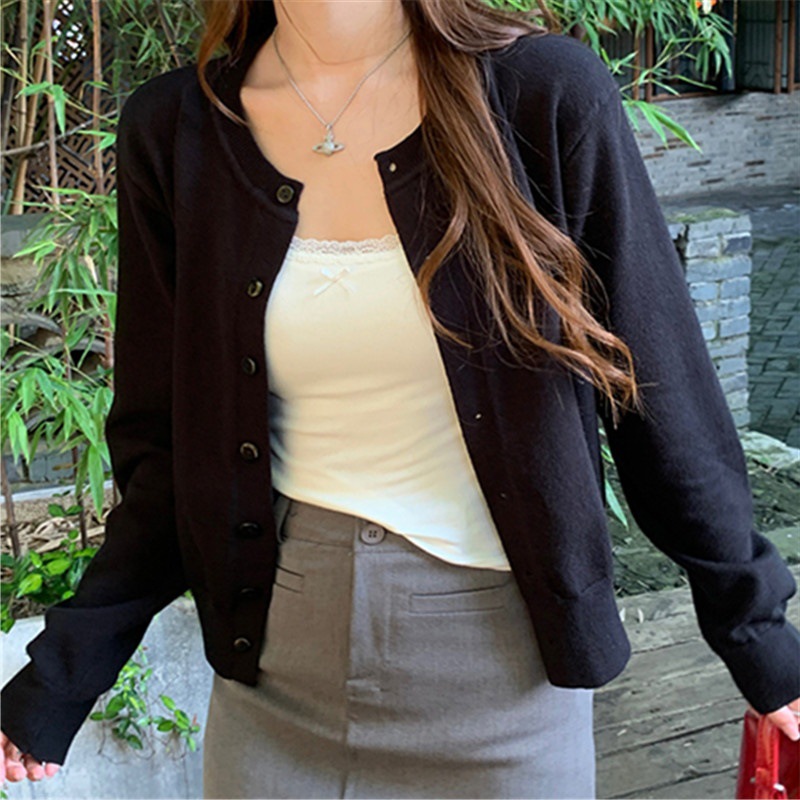 Cardigan à manches longues pour femmes, col rond, boutonné, tricot, automne et printemps, simple boutonnage, 2025