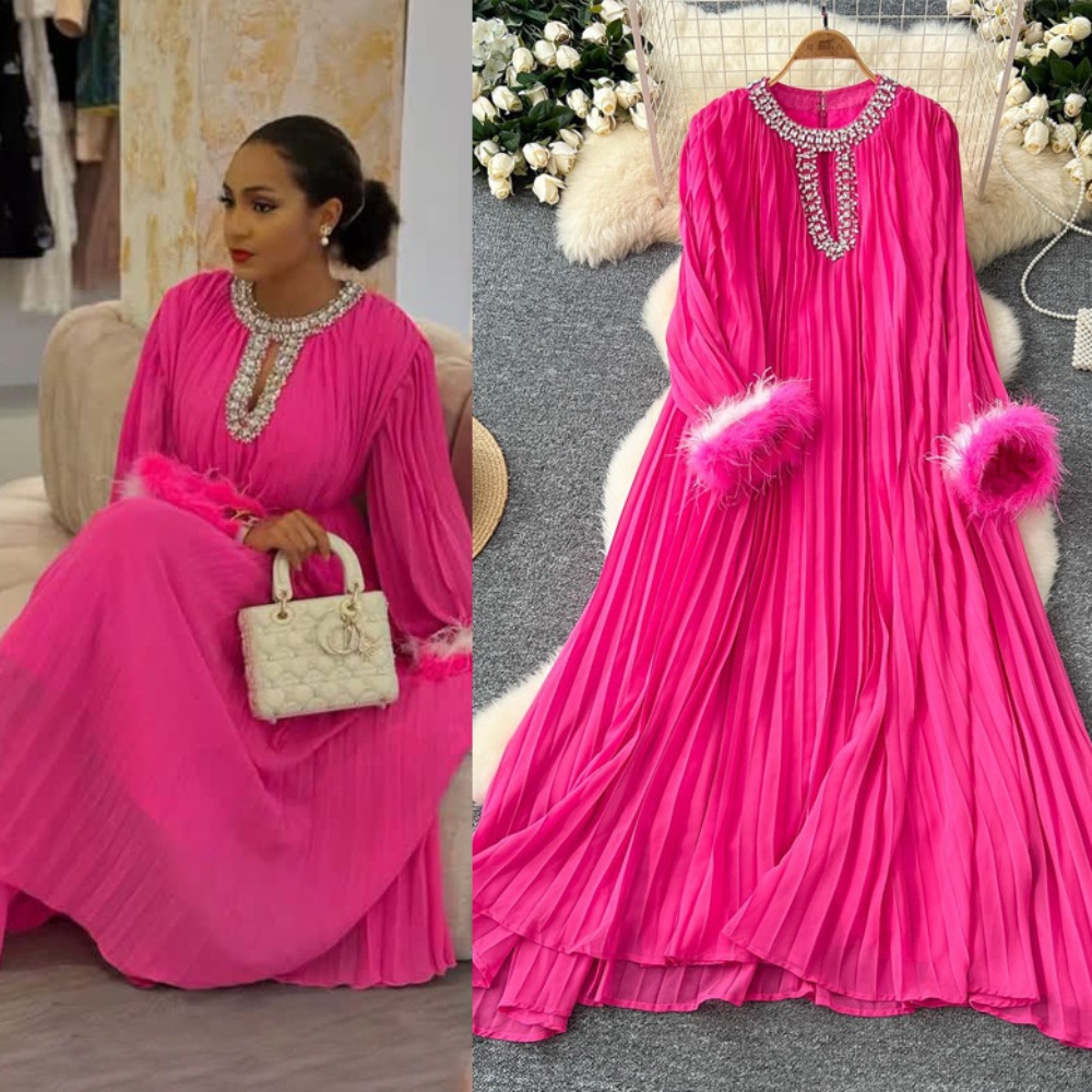 Robe longue d'été pour femmes, Sexy, plumes, diamant, couleur unie, longueur cheville, coupe ample, tempérament, ligne A, décontractée, 2024