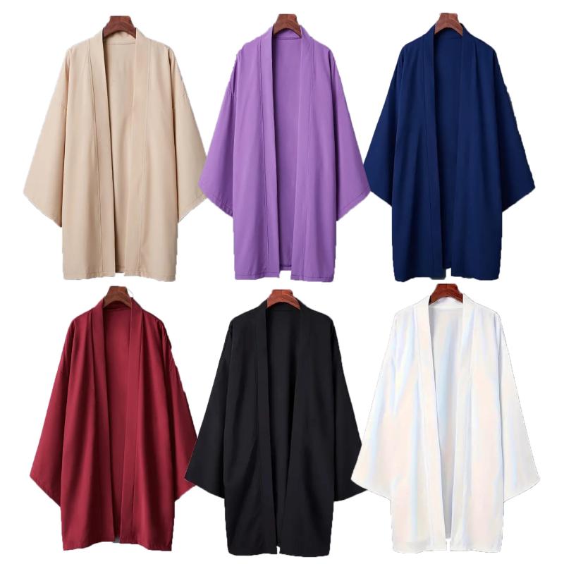 Poncho Kimono japonais Long pour hommes et femmes, couleur unie, décontracté, ample, Yukata Haori Beach, chemise Hiyoshi noire, nouvelle collection été 2024